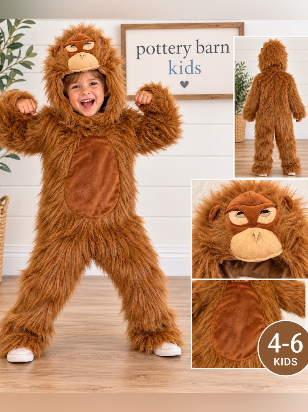 🦍 Pottery Barn Kids Gorilla Faux Fur Halloween Costume Kids 4-6 🦍